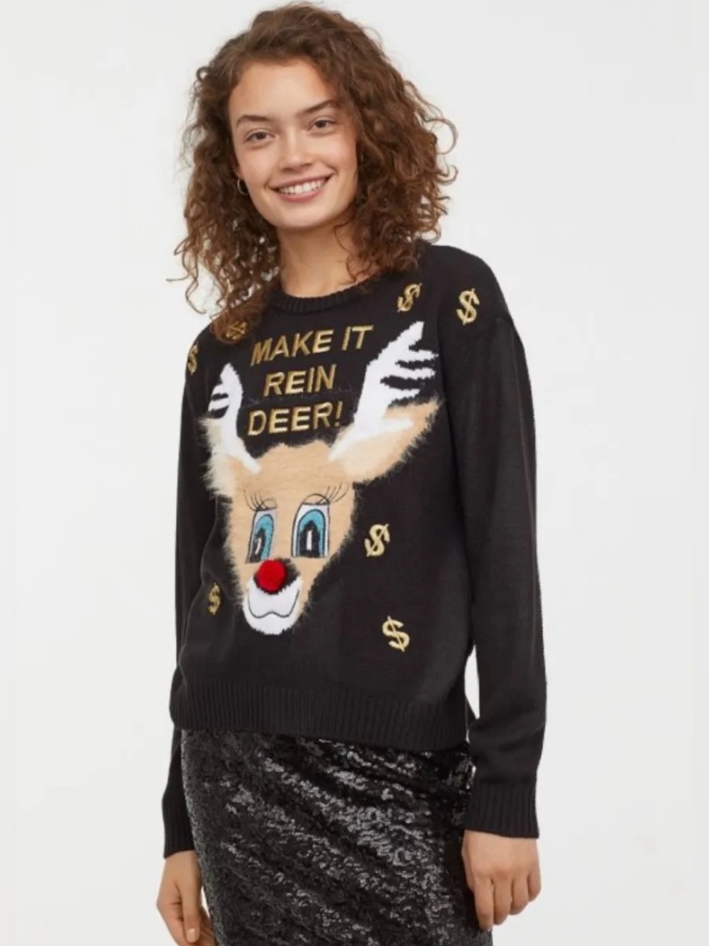 Divided Make it Rein Deer Christmas Sweater Festive Holiday Ugly Sweater XS